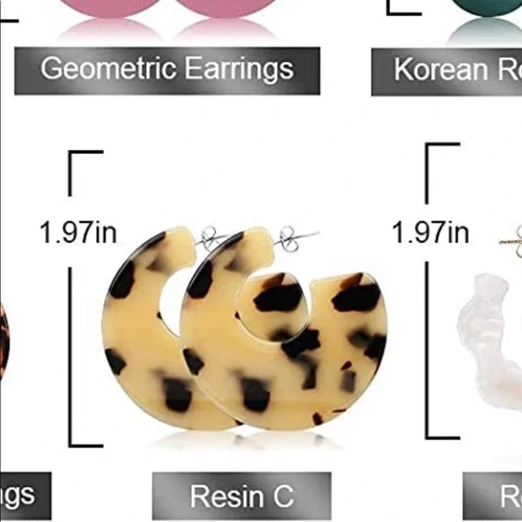 NWT Tortoiseshell Resin Hoop Earrings - Picture 3 of 4